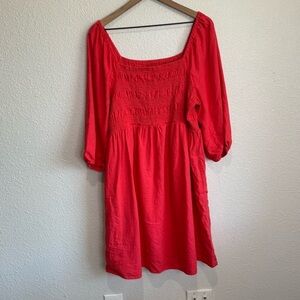 Isabel Maternity Women’s Large Linen Midi Puff Sleeve Dress Smocked Boho Pink